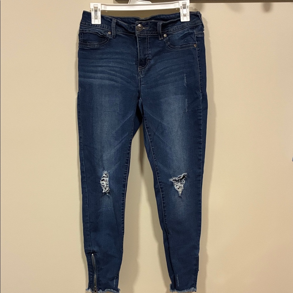 Maurices Dark Blue Distressed Ankle Jeans M-R